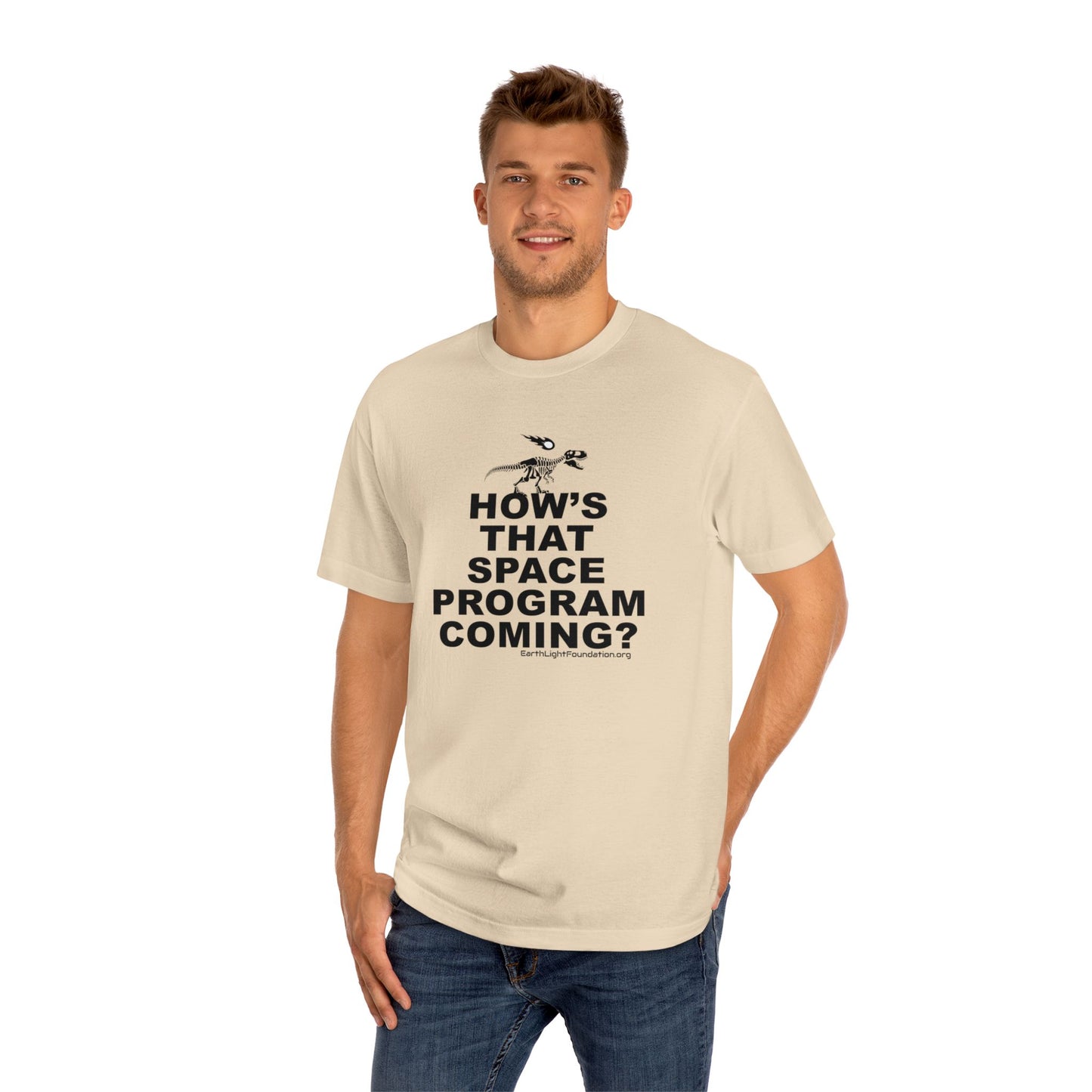 "How's That Space Program Coming?" Dinosaur Extinction Unisex Tee (Light colors)