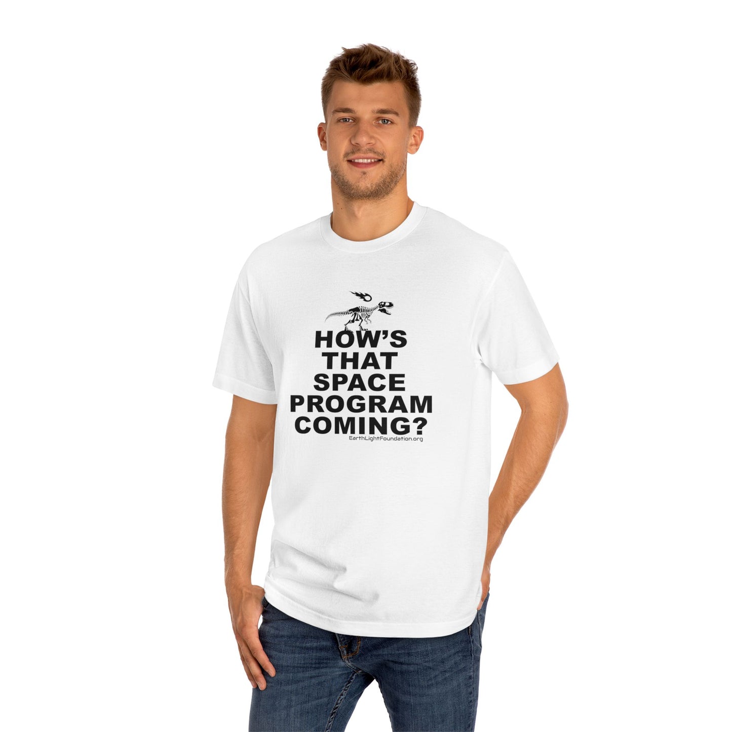 "How's That Space Program Coming?" Dinosaur Extinction Unisex Tee (Light colors)