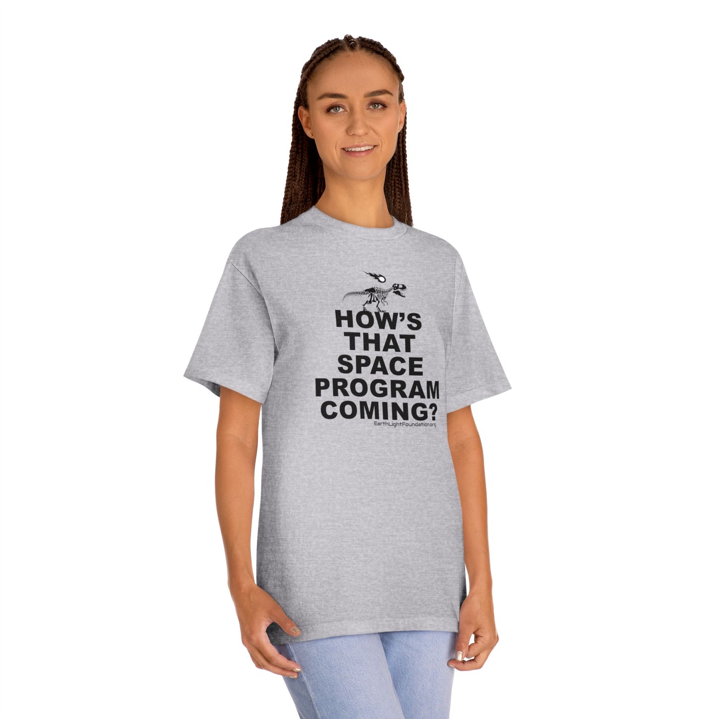 "How's That Space Program Coming?" Dinosaur Extinction Unisex Tee (Light colors)