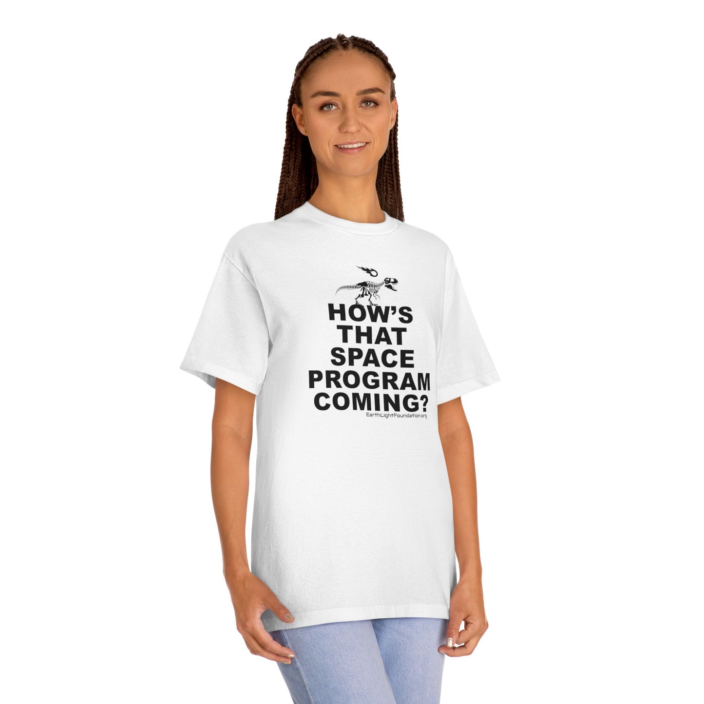 "How's That Space Program Coming?" Dinosaur Extinction Unisex Tee (Light colors)