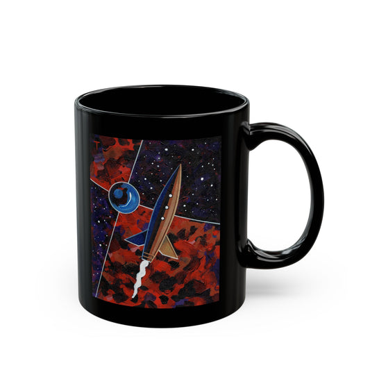 Peter Thorpe Collectible Rocket Painting Black Mug (11oz - for use in a gravity field)