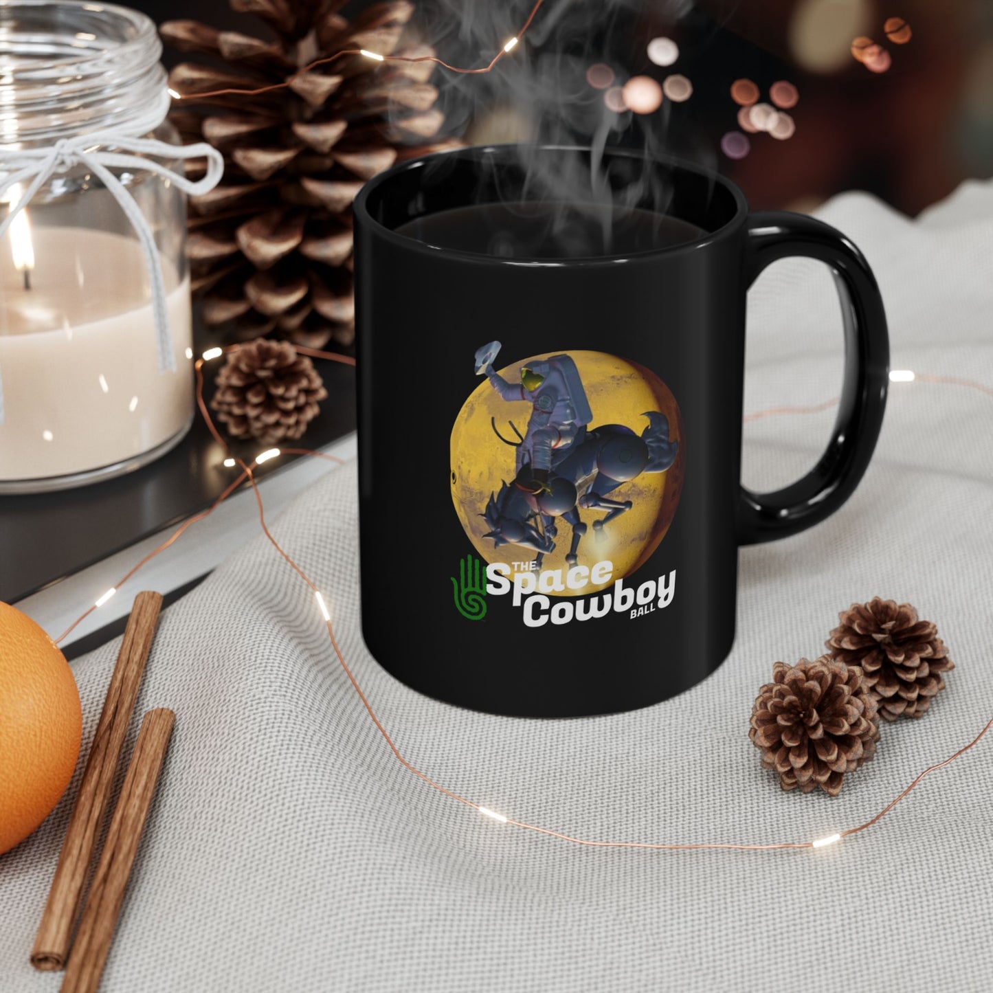 EarthLight Space Cowboy Ball Black Mug (11oz - for use in a gravity field)